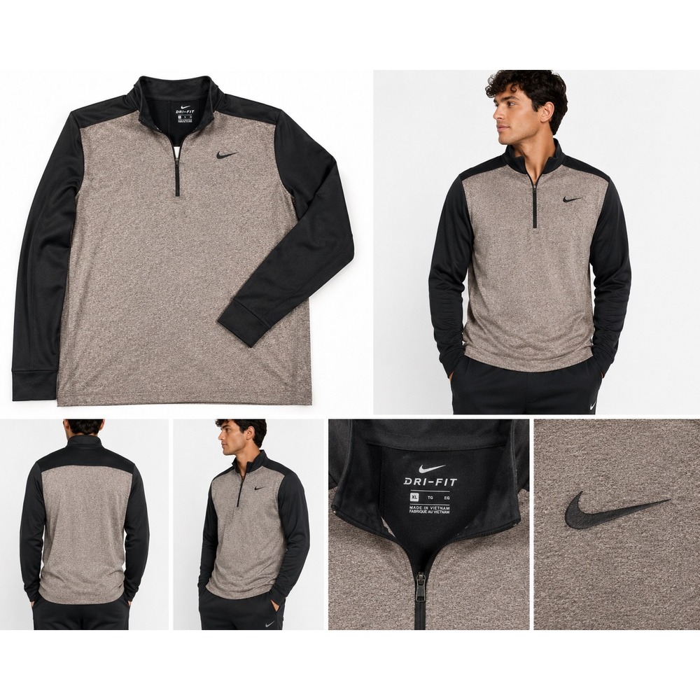 Nike Dri-FIT Quarter Zip Pullover Mens XL Taupe Gray Black Athletic Training Top